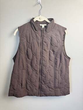 Appleseed's Petites Brown Quilted Zip-Up Vest, Size PM